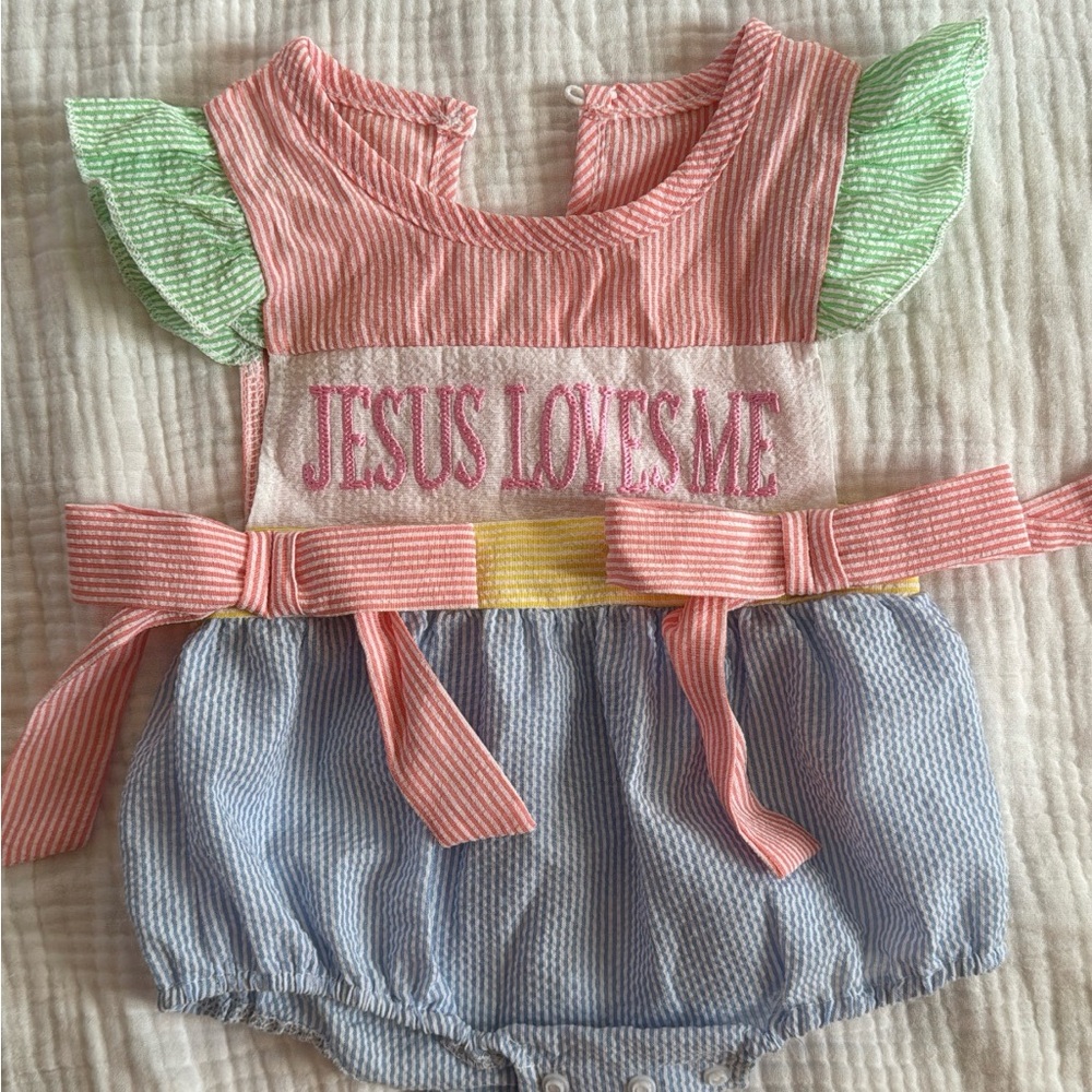 SHEIN Pink and Blue Striped Kids One Piece